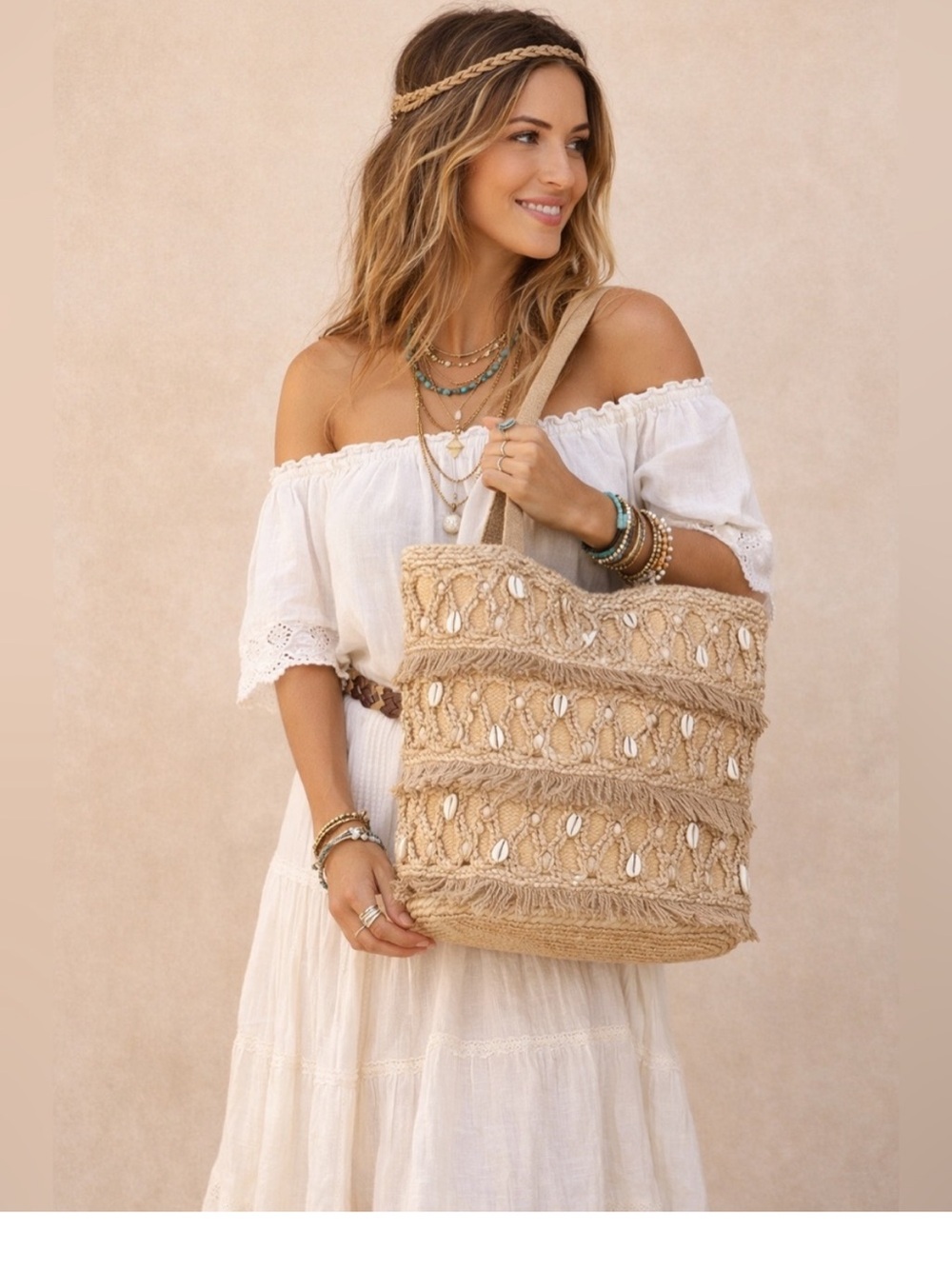 Salt + Umber Jute Seashell Tote Bag